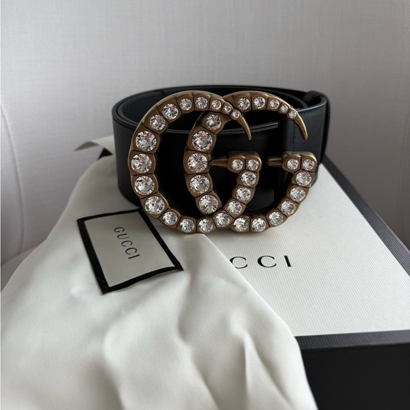Gucci Extra Wide Calfskin Crystal Double G Waist Belt Brand New Never Worn - Picture 1 of 5